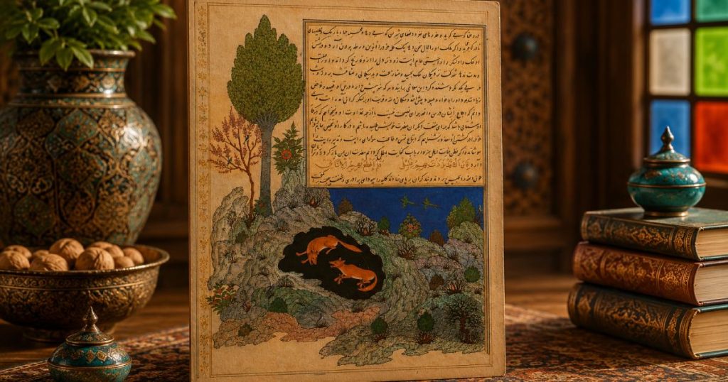 دیدار کلیله و دمنه. نگارگری ایرانی مکتب هرات